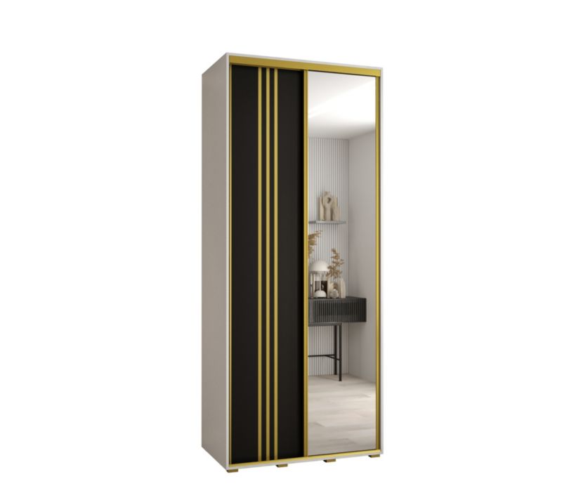 Szafa przesuwna Abiks DAVOS 7 wysoka szer.100cm gł.60cm biały/czarny/złoty 1szt.