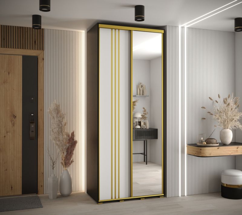Szafa przesuwna Abiks DAVOS 7 wysoka szer.100cm gł.60cm czarny/biały/złoty 1szt.