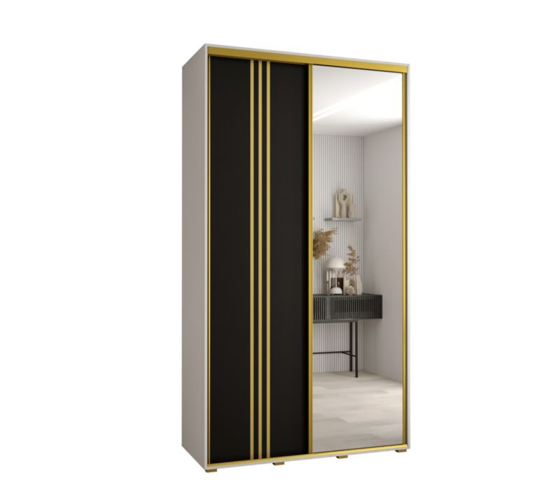 Szafa przesuwna Abiks DAVOS 7 wysoka szer.130cm gł.45cm biały/czarny/złoty 1szt.