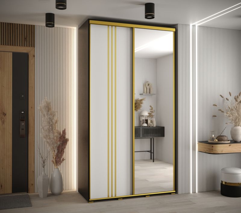 Szafa przesuwna Abiks DAVOS 7 wysoka szer.130cm gł.45cm czarny/biały/złoty 1szt.