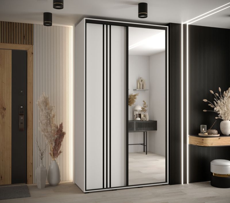 Szafa przesuwna Abiks DAVOS 7 wysoka szer.130cm gł.60cm biały/biały/czarny 1szt.