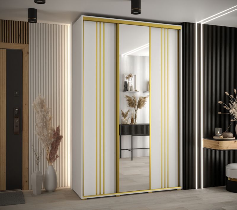 Szafa przesuwna Abiks DAVOS 7 wysoka szer.150cm gł.45cm biały/biały/złoty 1szt.