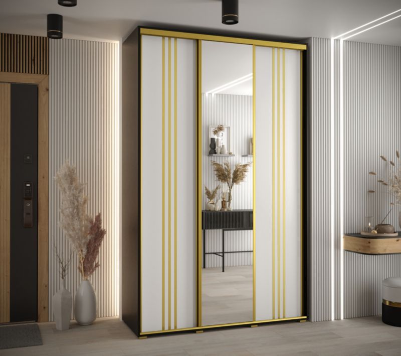 Szafa przesuwna Abiks DAVOS 7 wysoka szer.150cm gł.60cm czarny/biały/złoty 1szt.