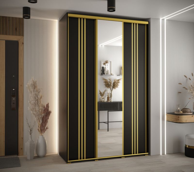 Szafa przesuwna Abiks DAVOS 7 wysoka szer.150cm gł.60cm czarny/czarny/złoty 1szt.