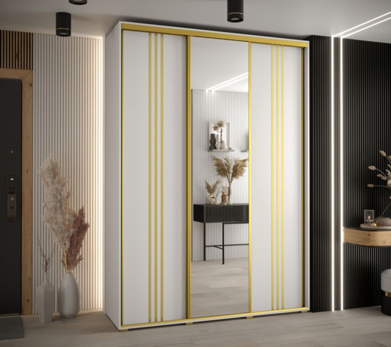 Szafa przesuwna Abiks DAVOS 7 wysoka szer.170cm gł.60cm biały/biały/złoty 1szt.