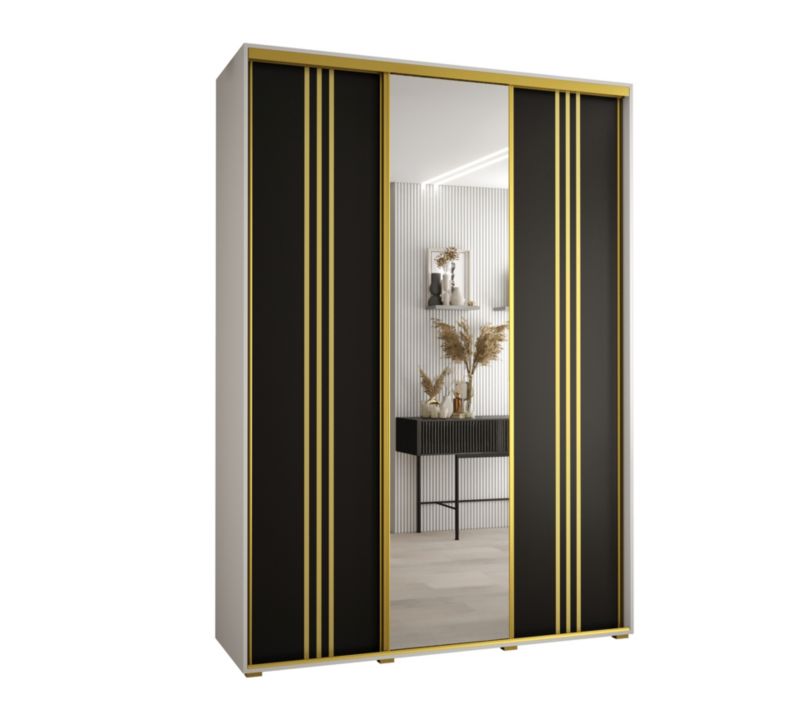 Szafa przesuwna Abiks DAVOS 7 wysoka szer.170cm gł.60cm biały/czarny/złoty 1szt.