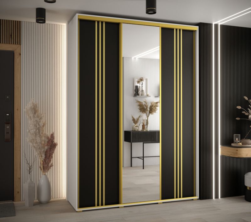 Szafa przesuwna Abiks DAVOS 7 wysoka szer.170cm gł.60cm biały/czarny/złoty 1szt.