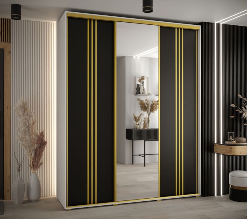 Szafa przesuwna Abiks DAVOS 7 wysoka szer.190cm gł.60cm biały/czarny/złoty 1szt.