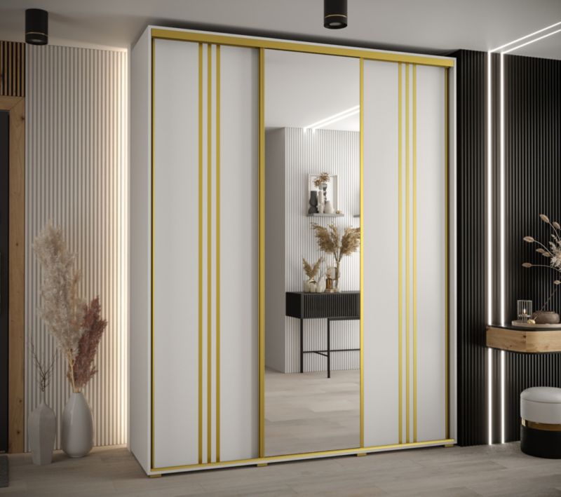 Szafa przesuwna Abiks DAVOS 7 wysoka szer.200cm gł.45cm biały/biały/złoty 1szt.