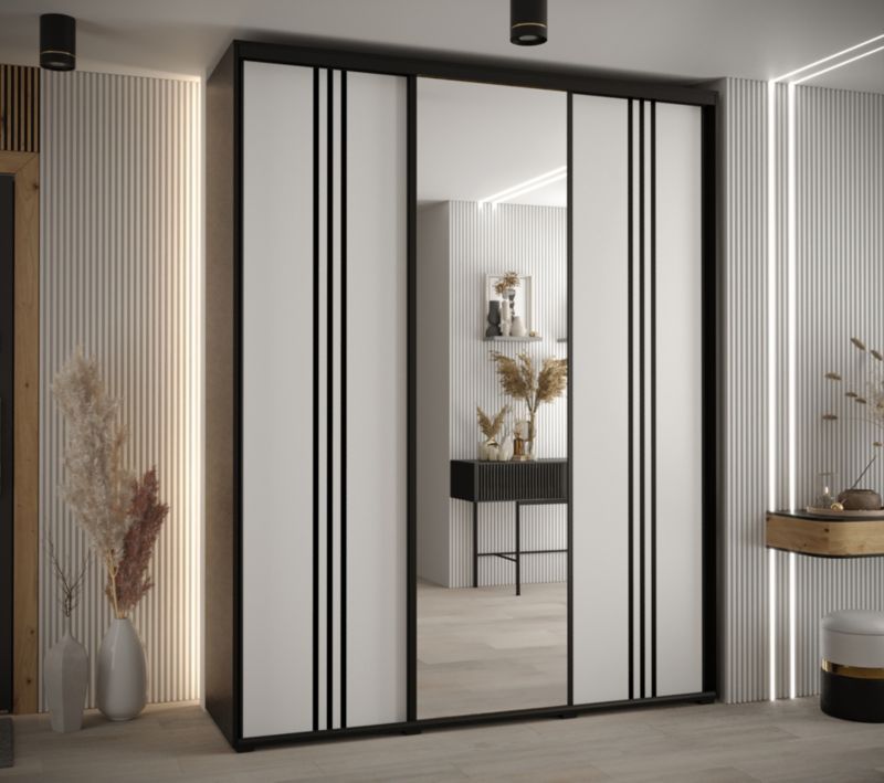 Szafa przesuwna Abiks DAVOS 7 wysoka szer.200cm gł.45cm czarny/biały/czarny 1szt.