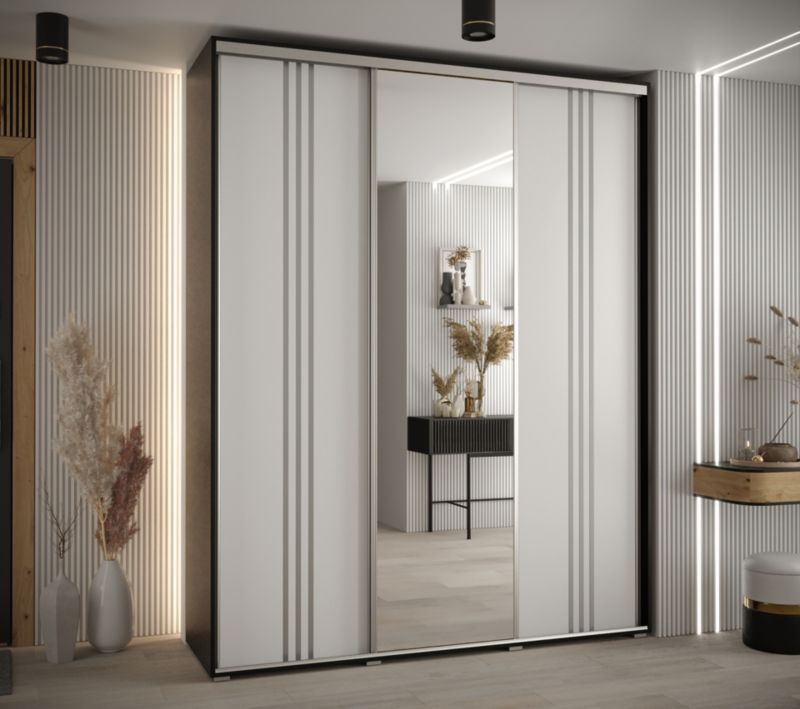 Szafa przesuwna Abiks DAVOS 7 wysoka szer.200cm gł.45cm czarny/biały/srebrny 1szt.