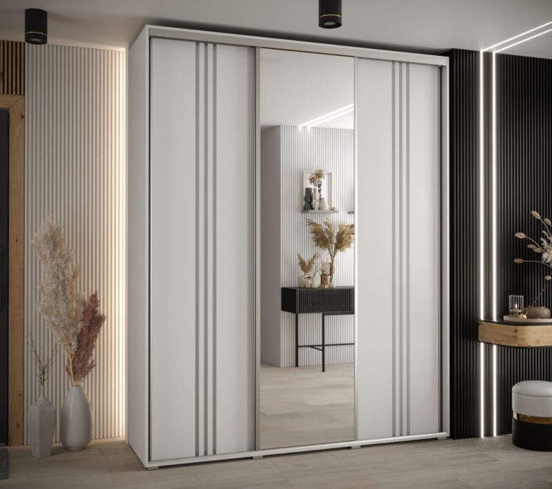 Szafa przesuwna Abiks DAVOS 7 wysoka szer.200cm gł.60cm biały/biały/srebrny 1szt.