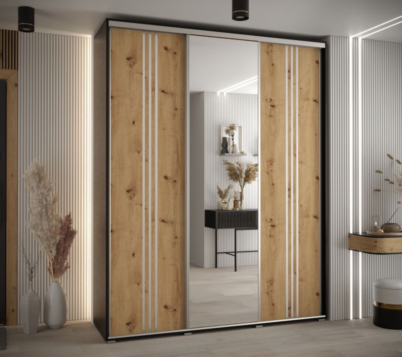 Szafa przesuwna Abiks DAVOS 7 wysoka szer.200cm gł.60cm czarny/artisan/srebrny 1szt.