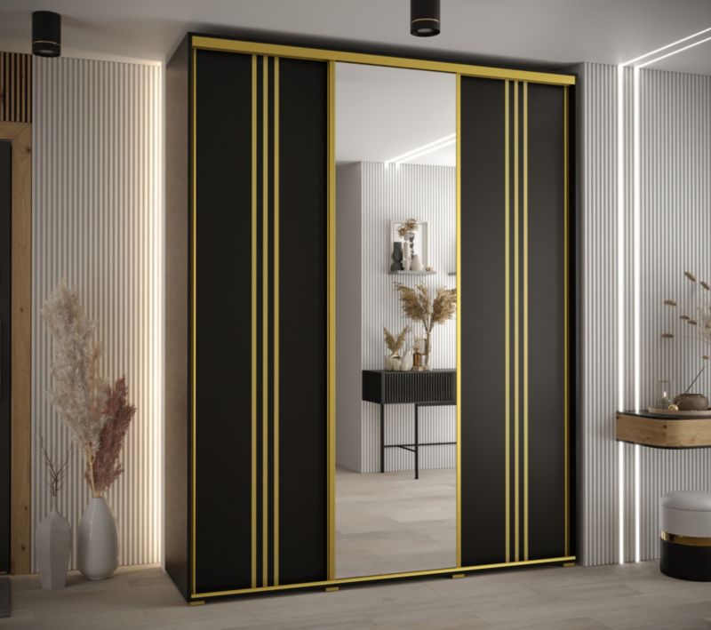 Szafa przesuwna Abiks DAVOS 7 wysoka szer.200cm gł.60cm czarny/czarny/złoty 1szt.