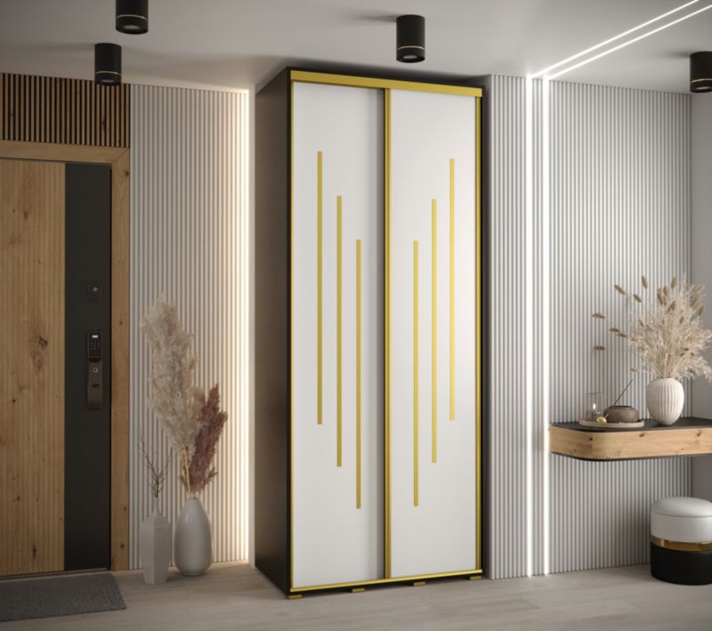 Szafa przesuwna Abiks DAVOS 8 wysoka szer.100cm gł.60cm czarny/biały/złoty 1szt.