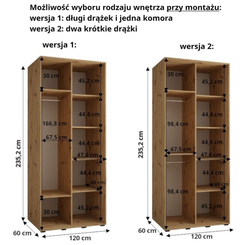 Szafa przesuwna Abiks DAVOS 8 wysoka szer.120cm gł.60cm artisan/artisan/czarny 1szt.