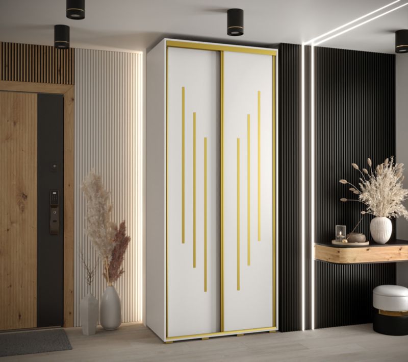 Szafa przesuwna Abiks DAVOS 8 wysoka szer.120cm gł.60cm biały/biały/złoty 1szt.
