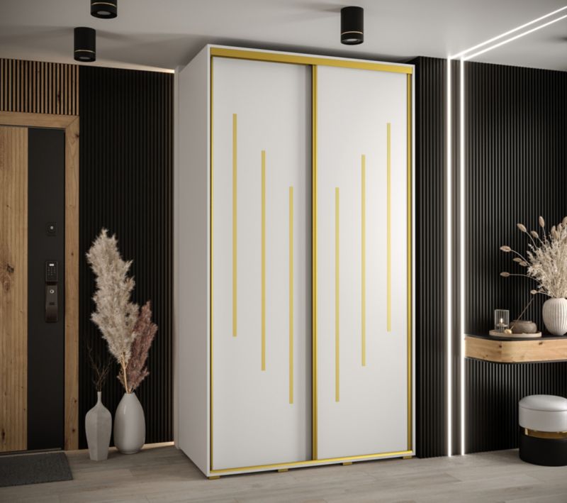 Szafa przesuwna Abiks DAVOS 8 wysoka szer.130cm gł.45cm biały/biały/złoty 1szt.
