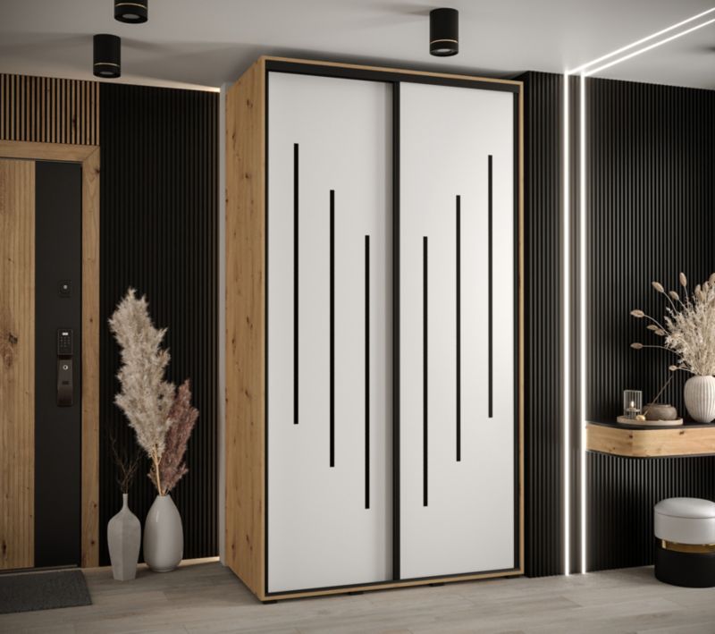 Szafa przesuwna Abiks DAVOS 8 wysoka szer.130cm gł.60cm artisan/biały/czarny 1szt.