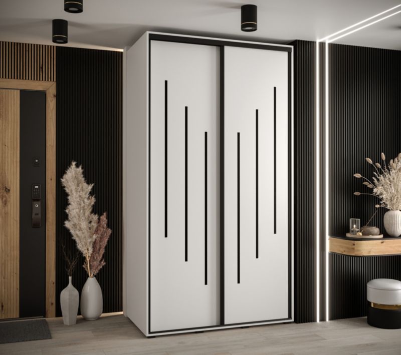 Szafa przesuwna Abiks DAVOS 8 wysoka szer.130cm gł.60cm biały/biały/czarny 1szt.