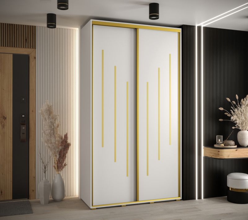 Szafa przesuwna Abiks DAVOS 8 wysoka szer.130cm gł.60cm biały/biały/złoty 1szt.