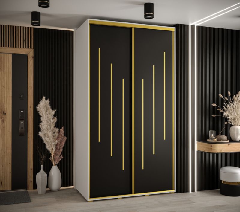 Szafa przesuwna Abiks DAVOS 8 wysoka szer.130cm gł.60cm biały/czarny/złoty 1szt.
