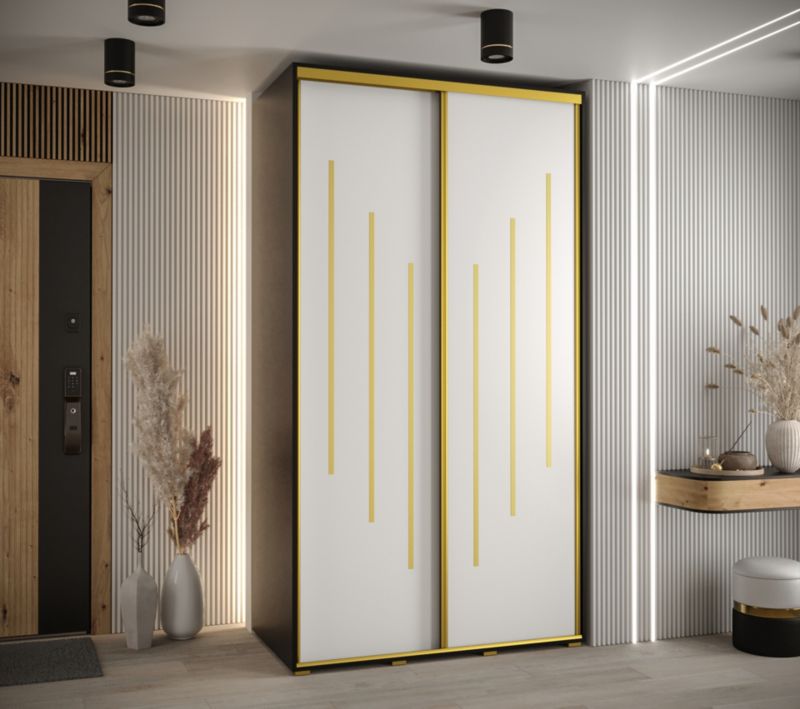 Szafa przesuwna Abiks DAVOS 8 wysoka szer.140cm gł.60cm czarny/biały/złoty 1szt.