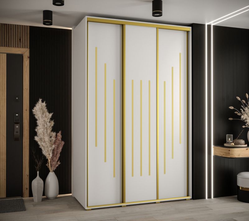 Szafa przesuwna Abiks DAVOS 8 wysoka szer.150cm gł.45cm biały/biały/złoty 1szt.
