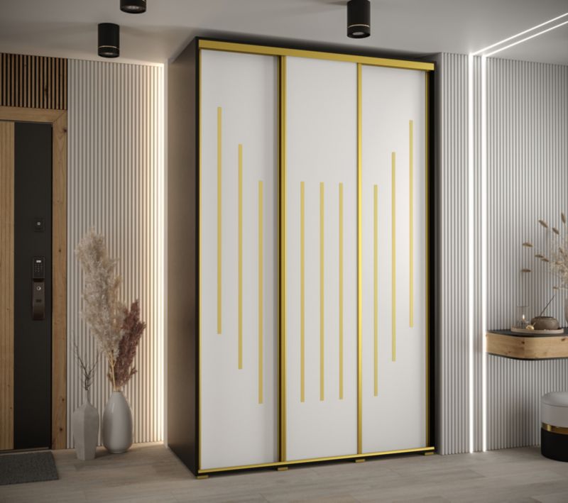 Szafa przesuwna Abiks DAVOS 8 wysoka szer.150cm gł.45cm czarny/biały/złoty 1szt.
