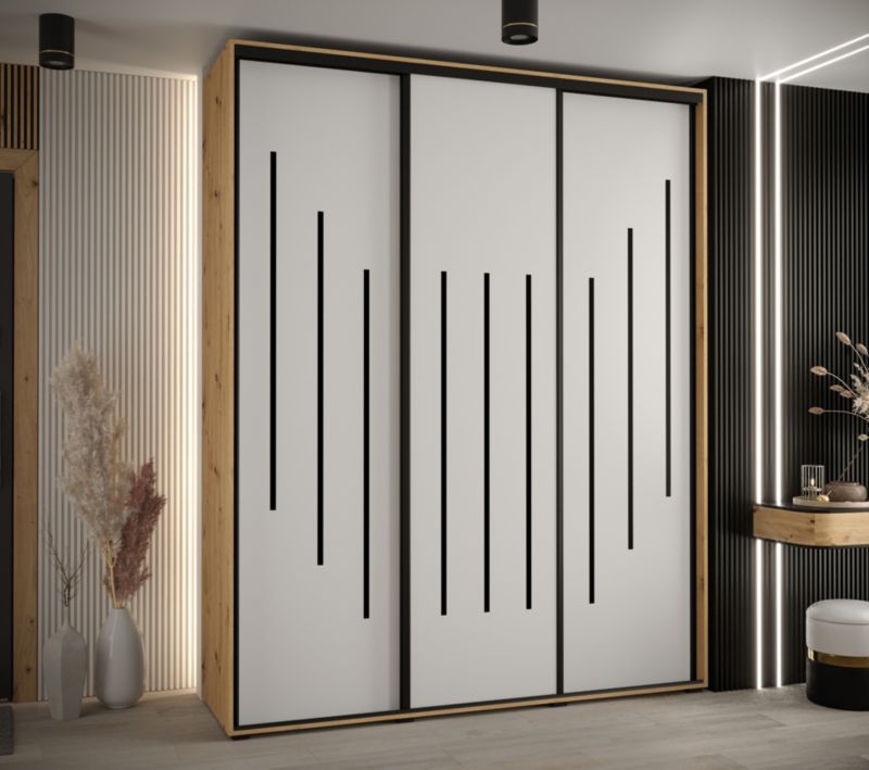 Szafa przesuwna Abiks DAVOS 8 wysoka szer.200cm gł.45cm artisan/biały/czarny 1szt.