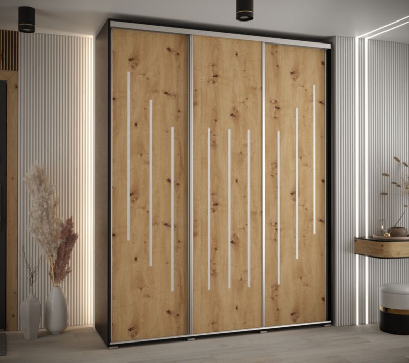 Szafa przesuwna Abiks DAVOS 8 wysoka szer.200cm gł.45cm czarny/artisan/srebrny 1szt.
