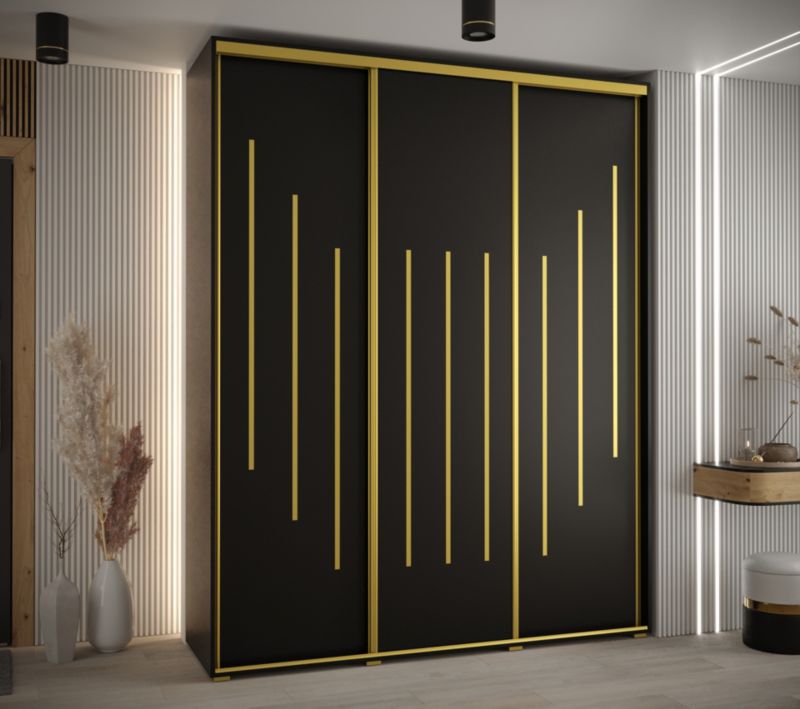 Szafa przesuwna Abiks DAVOS 8 wysoka szer.200cm gł.45cm czarny/czarny/złoty 1szt.