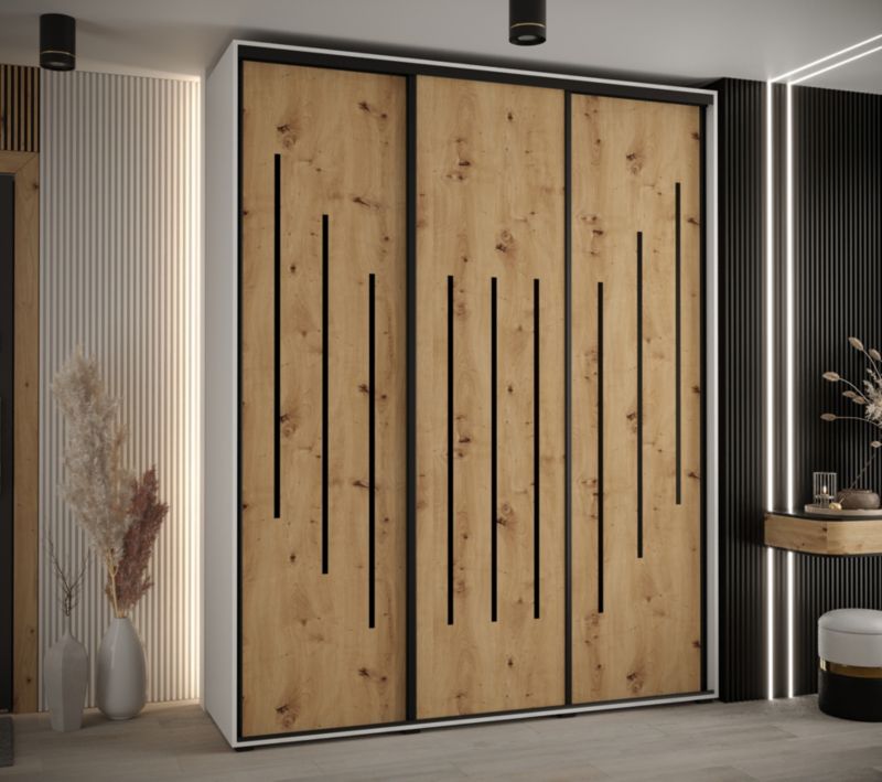 Szafa przesuwna Abiks DAVOS 8 wysoka szer.200cm gł.60cm biały/artisan/srebrny 1szt.