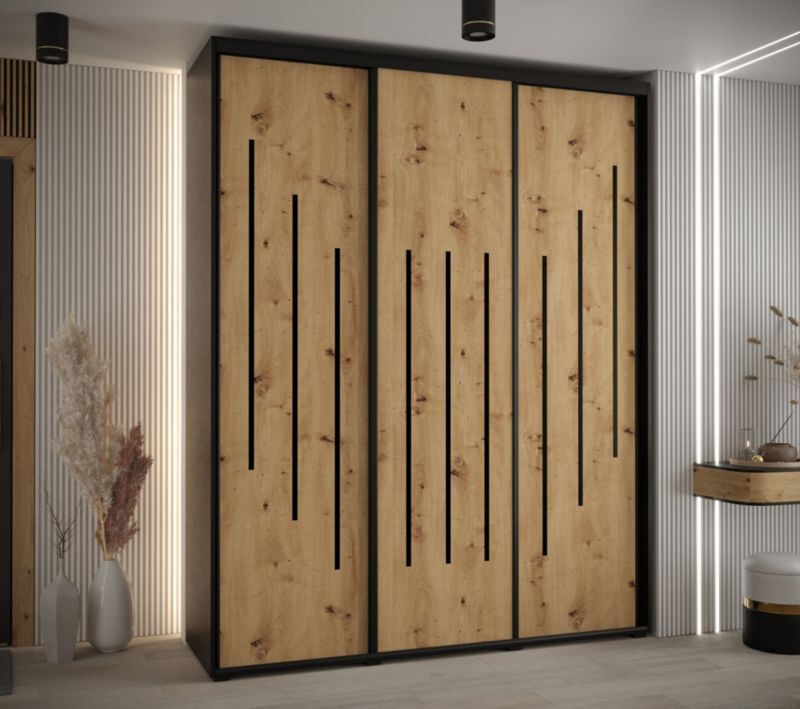 Szafa przesuwna Abiks DAVOS 8 wysoka szer.200cm gł.60cm czarny/artisan/czarny 1szt.