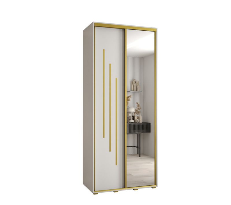 Szafa przesuwna Abiks DAVOS 9 wysoka szer.100cm gł.60cm biały/biały/złoty 1szt.