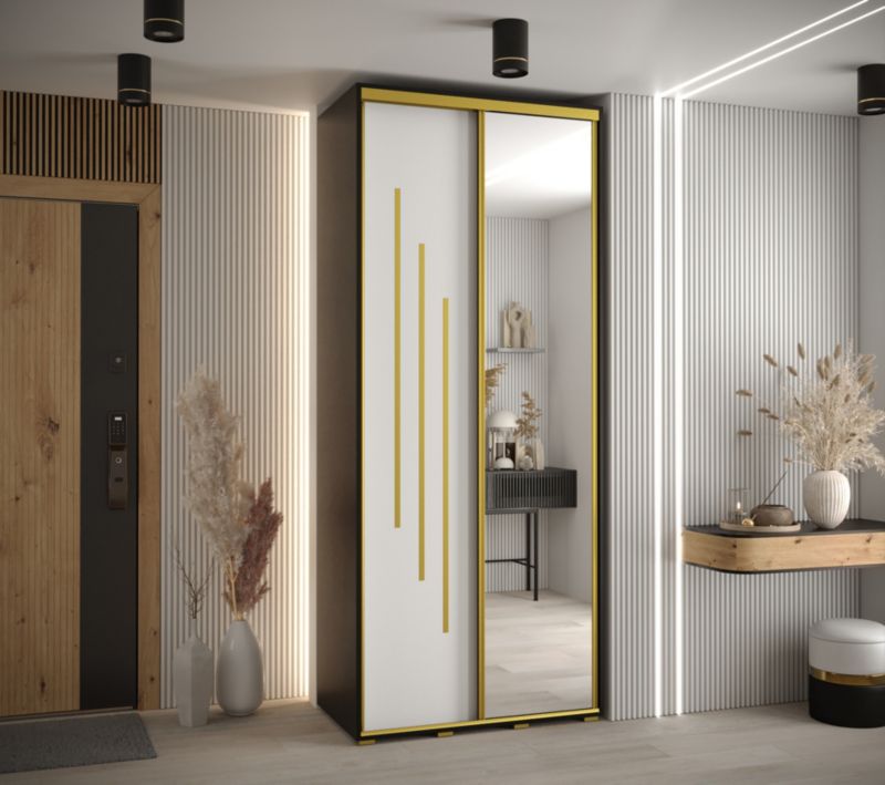 Szafa przesuwna Abiks DAVOS 9 wysoka szer.120cm gł.45cm czarny/biały/złoty 1szt.