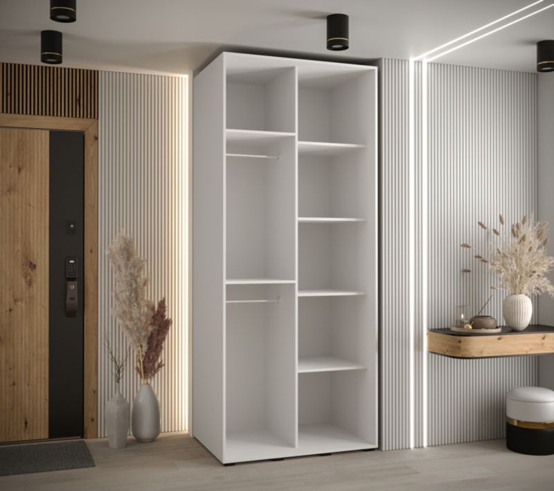 Szafa przesuwna Abiks DAVOS 9 wysoka szer.120cm gł.60cm biały/czarny/złoty 1szt.