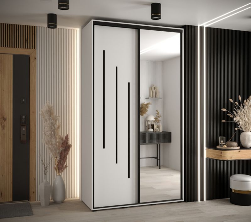 Szafa przesuwna Abiks DAVOS 9 wysoka szer.130cm gł.45cm biały/biały/czarny 1szt.