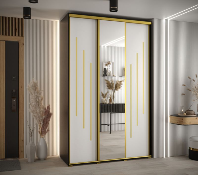 Szafa przesuwna Abiks DAVOS 9 wysoka szer.150cm gł.45cm czarny/biały/złoty 1szt.