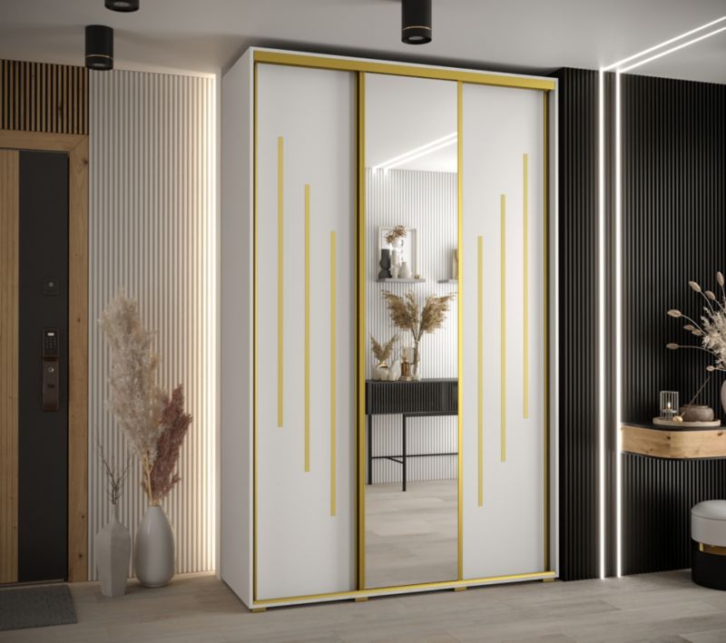 Szafa przesuwna Abiks DAVOS 9 wysoka szer.150cm gł.60cm biały/biały/złoty 1szt.