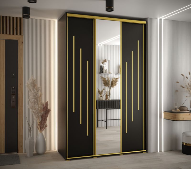 Szafa przesuwna Abiks DAVOS 9 wysoka szer.150cm gł.60cm czarny/czarny/złoty 1szt.