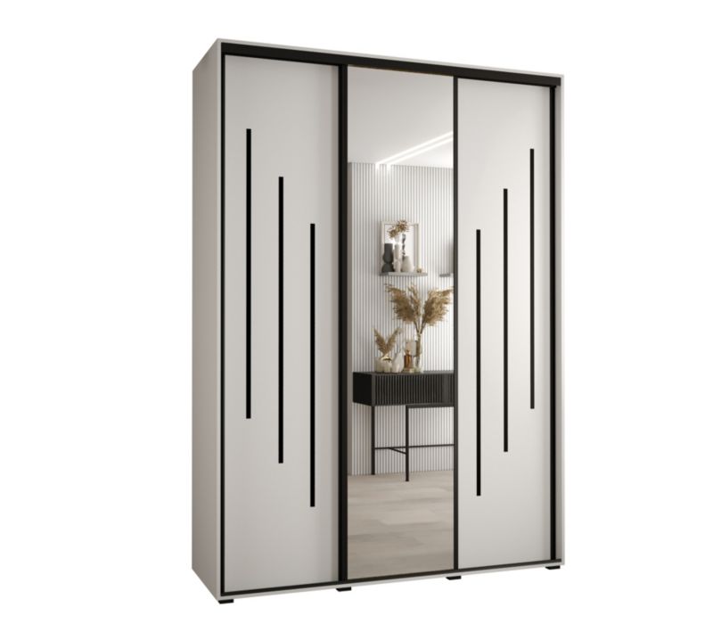 Szafa przesuwna Abiks DAVOS 9 wysoka szer.180cm gł.60cm biały/biały/czarny 1szt.