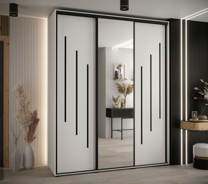 Szafa przesuwna Abiks DAVOS 9 wysoka szer.190cm gł.45cm biały/biały/czarny 1szt.