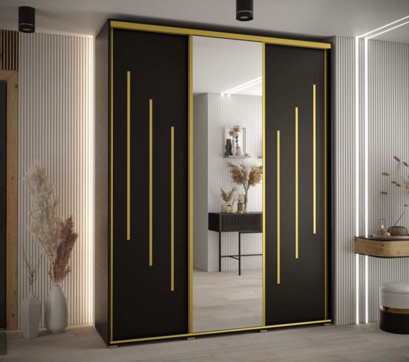 Szafa przesuwna Abiks DAVOS 9 wysoka szer.190cm gł.60cm czarny/czarny/złoty 1szt.