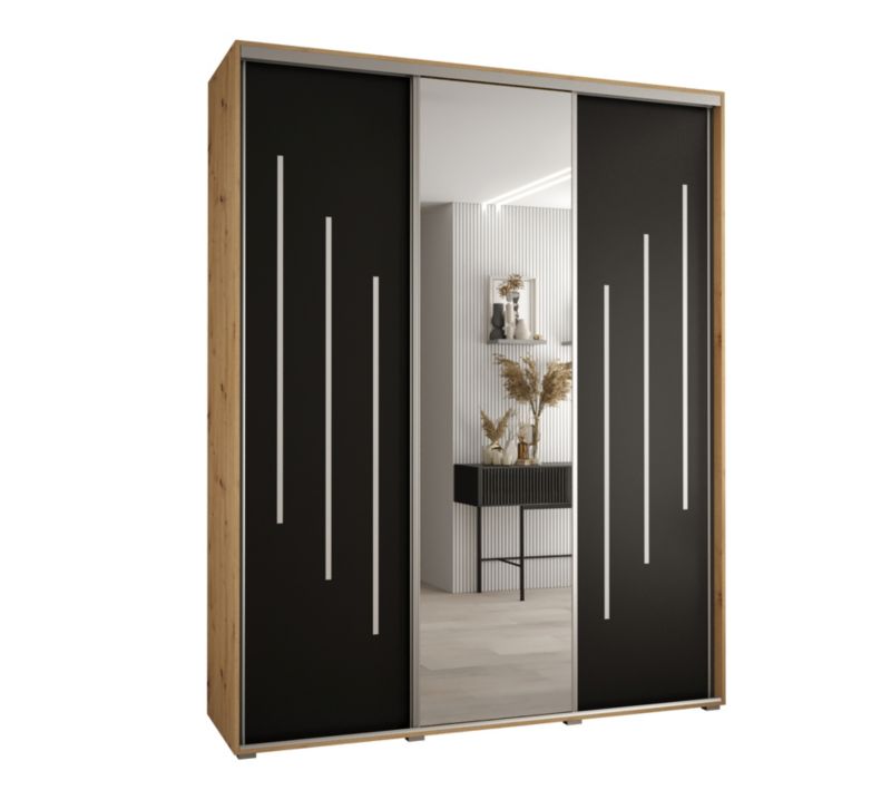 Szafa przesuwna Abiks DAVOS 9 wysoka szer.200cm gł.45cm artisan/czarny/srebrny 1szt.