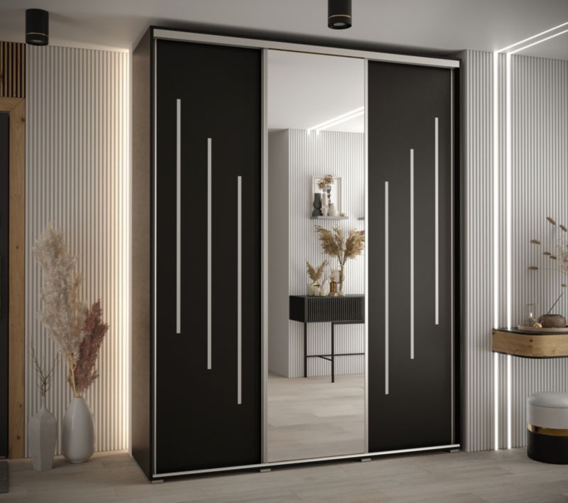 Szafa przesuwna Abiks DAVOS 9 wysoka szer.200cm gł.45cm czarny/czarny/srebrny 1szt.