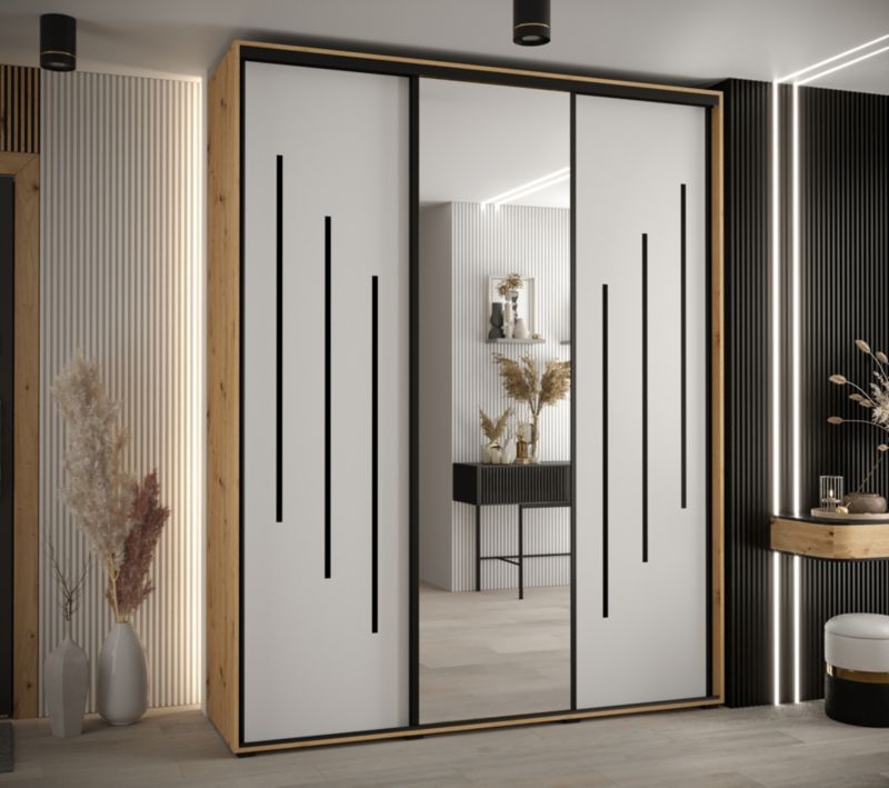 Szafa przesuwna Abiks DAVOS 9 wysoka szer.200cm gł.60cm artisan/biały/czarny 1szt.