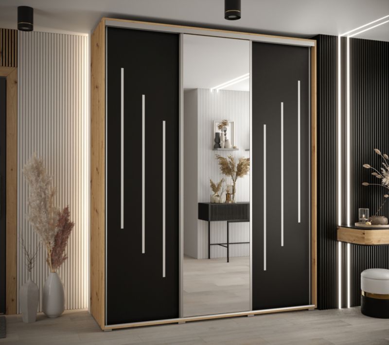 Szafa przesuwna Abiks DAVOS 9 wysoka szer.200cm gł.60cm artisan/czarny/srebrny 1szt.