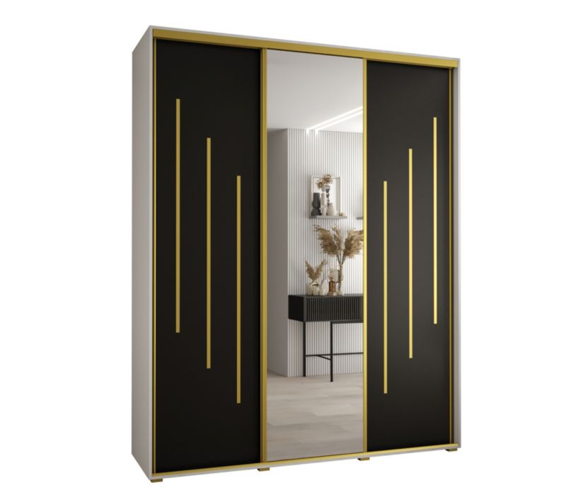 Szafa przesuwna Abiks DAVOS 9 wysoka szer.200cm gł.60cm biały/czarny/złoty 1szt.