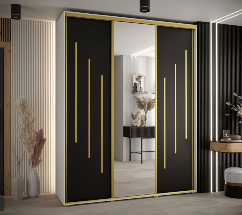 Szafa przesuwna Abiks DAVOS 9 wysoka szer.200cm gł.60cm biały/czarny/złoty 1szt.